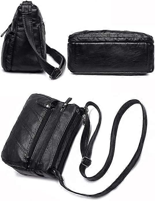 Bløde og smidige PU-læder håndtasker, skuldertasker, crossbody-tasker og budtasker til kvinder Sort Black T1