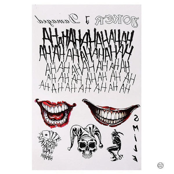 Vattentät tillfällig tatuering klistermärke skalle joker clown mönster tatuering vattenöverföring kroppskonst falsk tatuering för kvinnor män #255337 Style 1