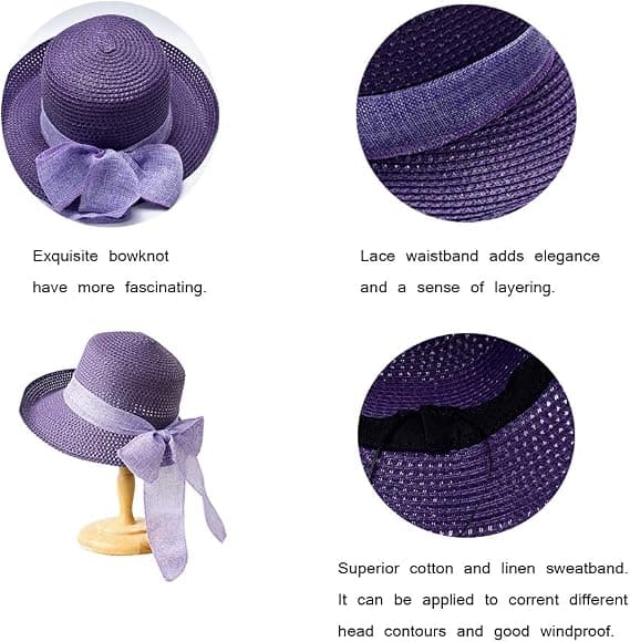 Solhat Foldbar Hat til Dame Kvinder Sommer Solhat Rullet Kant Strand Solhat Lilla