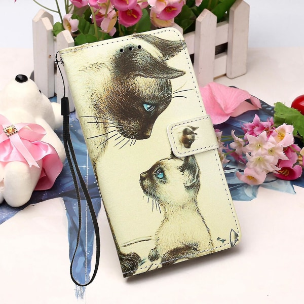 Yhteensopiva Iphone 12 Mini case kanssa, nahkainen cover , jossa on korttipaikkateline -jalustakuvio - kaksi kissaa