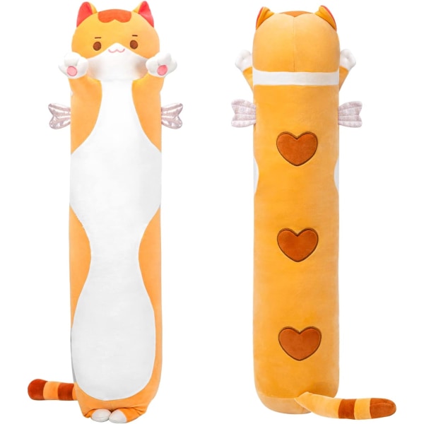 20 tommer lange katteplysjputer Kosedyr Squishy puter - plysj søt kattunge Sover klemmer plysjpute myke leker for barn (oransje)