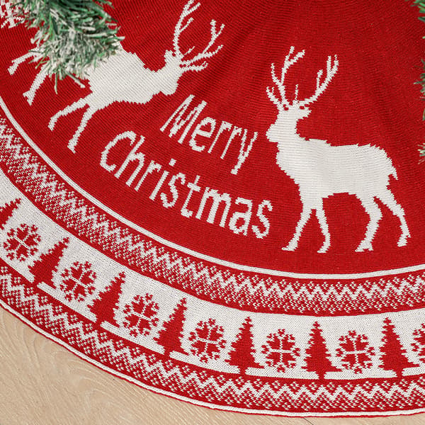 Röd vit julgransmatta stickat tyg, golvmatta