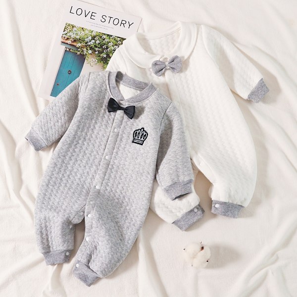 Nyfödd babypojke kläder bomullsset gentleman kostym bekväm baby jumpsuit mjuk nyfödd romper nyfödd body 0-18 månader Grey 12M