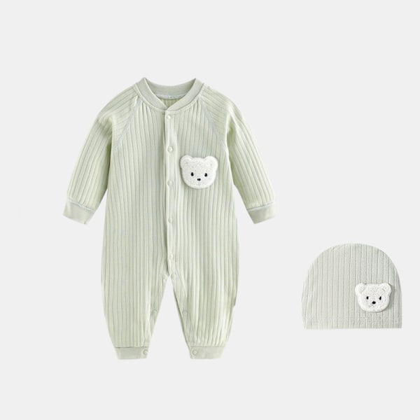 Baby Jumpsuit i Bomull, Ensfarget Bjørn, Høst 2023, Nyfødt, En-delt Klær, 0-18 Måneder Verde 80 for 9-12M