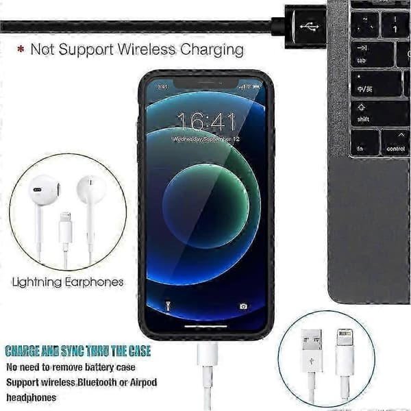 Batterideksel til iPhone 12/12 Pro, [Oppgradert] 7000mAh oppladbart ladeetui (svart)