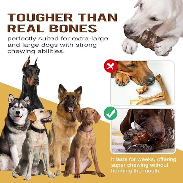 Hundetyggelegetøj til store aggressive tyggere, tandrensning, spiseligt knogle-pivelyd legetøj, kaffetræ hundelegetøj, lindring af kedsomhed, interaktion for store hunde.