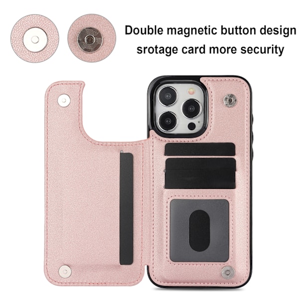 Sopii iPhone 15 6.1 Xiaoxiang -tyyliseen monitoimikorttipidikkeeseen, jossa on kaksoissolki ja luova nahkainen matkapuhelinkotelo Rose Gold