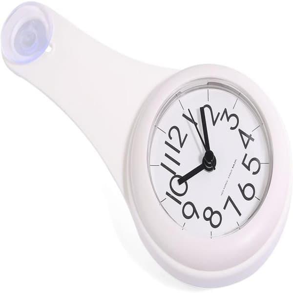 White Waterproof, Silent, Non-Ticking Wall Clock for Bathroom, Bathroom Clock, Clock with Suction Cup
