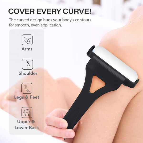 Back Lotion Applicator with Long Handle, 4 Reusable Foam Rollers & Foldable Design for Easy Self-Application, Black Black
