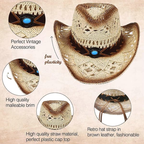 Stråcowboyhat til mænd og kvinder med formbar skygge, western cowboyhat Förälder