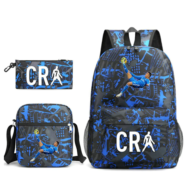 Ny CR7 Ryggsäck 3-delad Student Skolväska Canvas Dragkedja Laptopväska photo color1