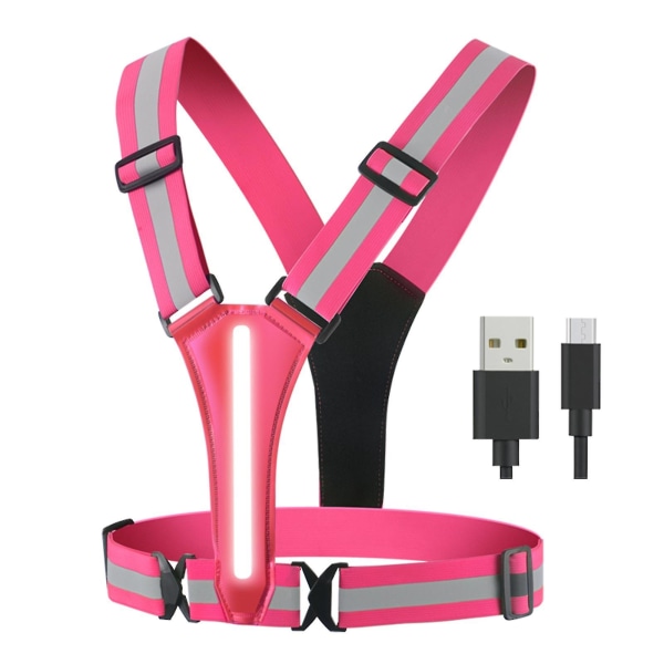 USB-genopladelig LED-refleksvest til løb, cykling, gåture og motorcykler Pink