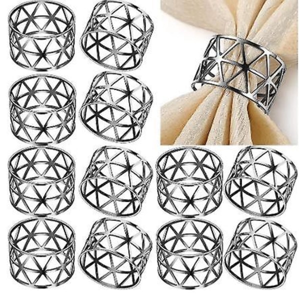 Servietringe, 12 stykker hule servietringe Holdere Servietring silver