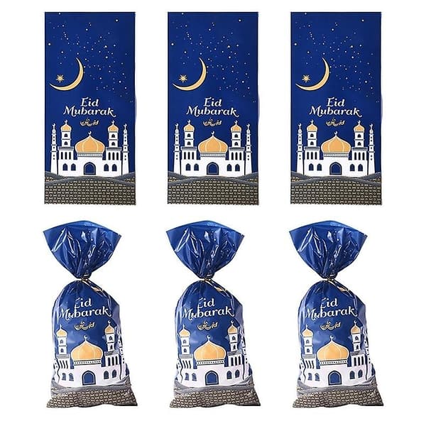 25/50 st Eid Mubarak Godis Kexpåsar Blå Tempel Godispåsar Presentförpackningspåsar för Kareem Ramadan