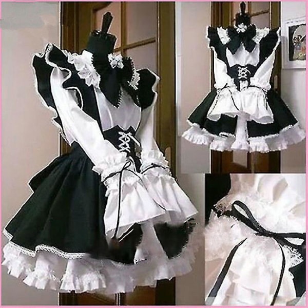 Dame Maid Outfit Anime Kjole Forkle Kjole Lolita Kjole Menn Cafe Kostyme Cosplay Female-S