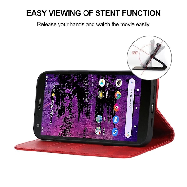 Magnetisk Læder Etui Til Cat S62 Pro Red