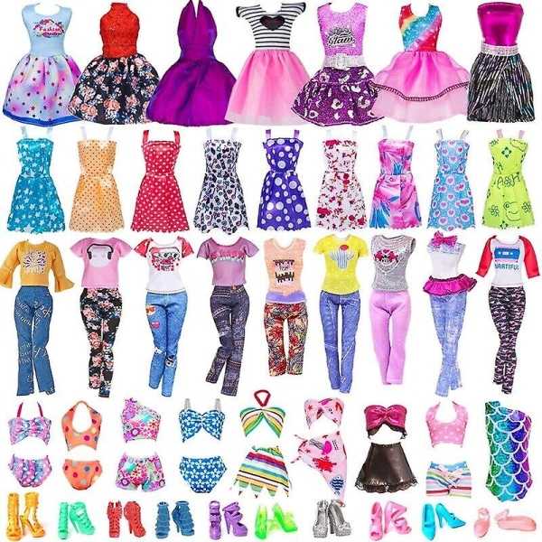 32st docka kläder och tillbehör set för barbiedocka, mode mini klänning Toppar byxor set Skor presenter