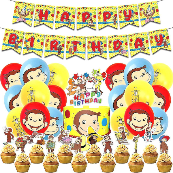 Nyfiken George Monkey Grattis på födelsedagen Set Latexballonger Party Dekoration Kit