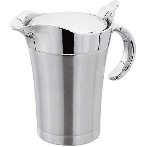 Dobbeltvægget sovsekande med hængslet låg, ideel sovseskål i rustfrit stål (750 ml) (FMY),A