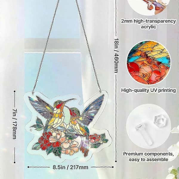 Vårfugler Glassmaleri Solfanger, DIY Vinduskunstpuslespill med Flere Design E