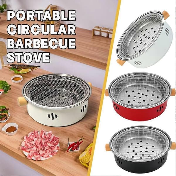 Bærbar kullgrill, kullgrill, mini kullgrill multifunksjonell kullgrill røykfri rund bordkullgrill, for