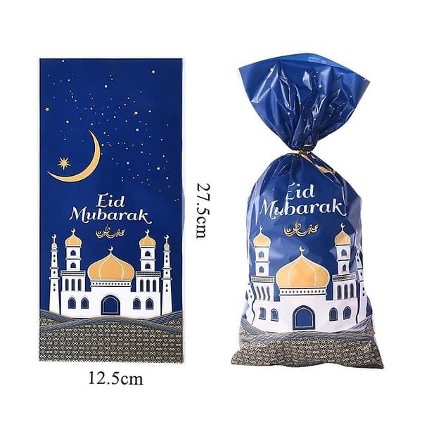 25/50 st Eid Mubarak Godis Kexpåsar Blå Tempel Godispåsar Presentförpackningspåsar för Kareem Ramadan
