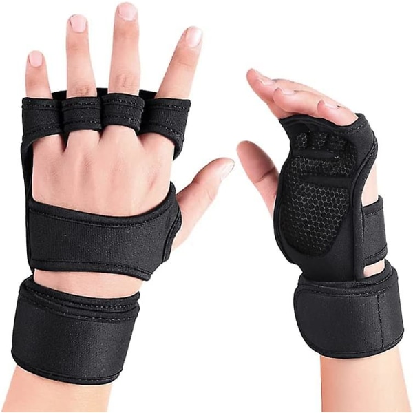 1 par ventilerade gymhandskar för män med inbyggt handledsstöd för träning Tyngdlyftningshandskar Träningshandskar för kvinnor Black M
