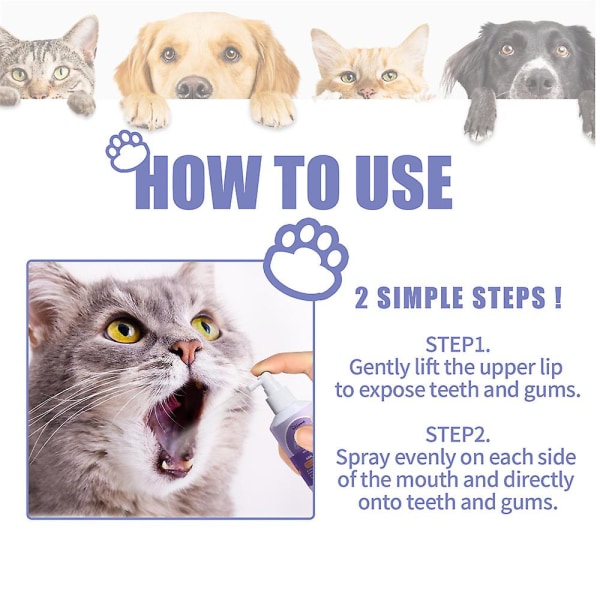 Hampaiden puhdistussuihke koirille ja kissoille Lemmikkieläinten suun pahanhajuisen hengityksen plakinpoistosuihke