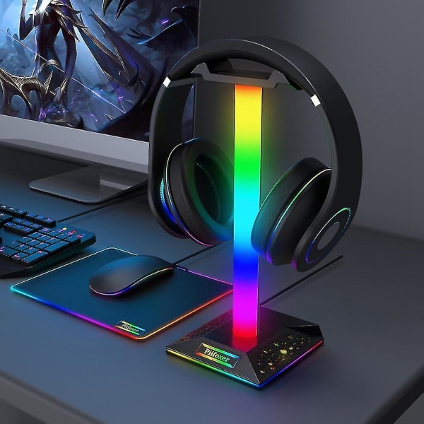 Rgb Gaming Hodetelefonstativ Usb Port Touch Control Strip Lys Skrivebord Gaming Headset Holder Oppheng Acc