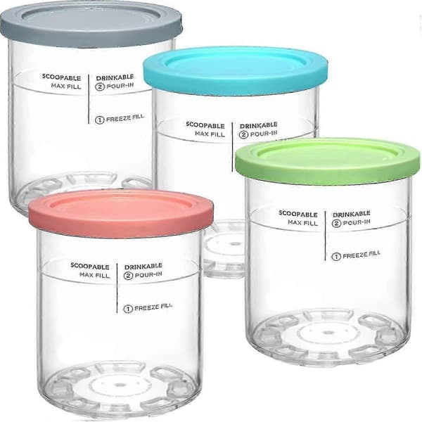 For Ninja Creami Deluxe 4-pack Replacement Pints and Lid Set with Secure Locking Ribs Compatible with NC501 NC500 Series Ice Cream Maker Accessories