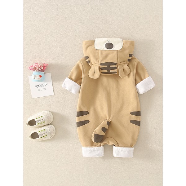 Efterårsbaby Jumpsuit til mænd og kvinder ren bomuld babyjakke sød dobbeltlags larve dragt tiger Marrón L