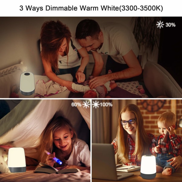 Touch Wake Up Night Light med soluppgångssimulering väckarklocka, 3-vägs dimbar varmvit sänglampa RGB Ambient Bords Nattbordslampa, Timerläge