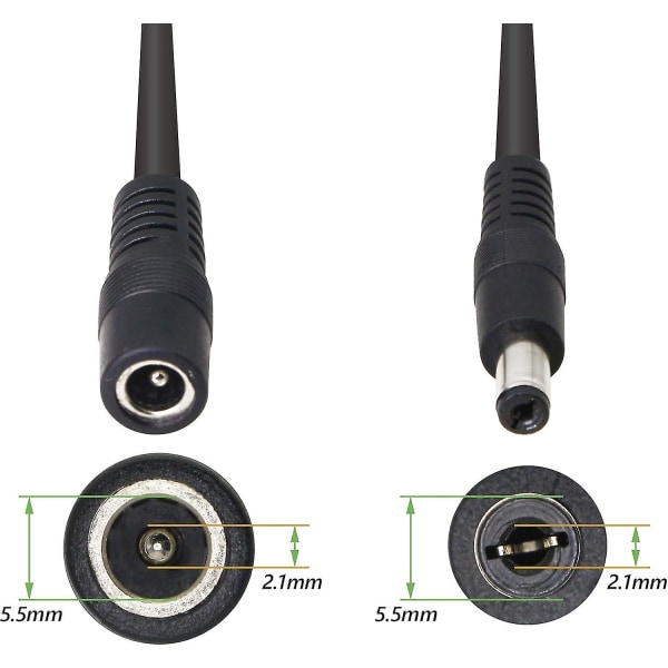 5,5/2,1 mm 12 V:n power jakaja 1 uros 2 naarasliittimeen CCTV tasavirtajakaja 1 uros 2 naaras jakajakaapeli (0,3 m)