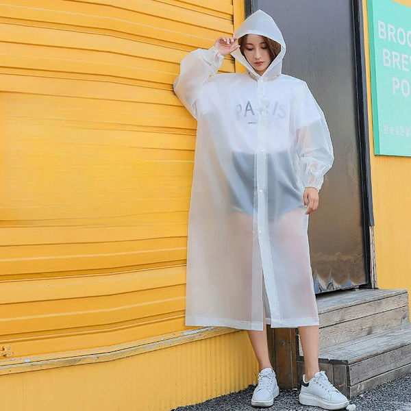 Vedenpitävä sadetakki aikuisille, matkustamiseen ja muotiin, ulkokäyttöön, kannettava, kevyt vaate, uudelleenkäytettävä poncho, sadevaatteet White