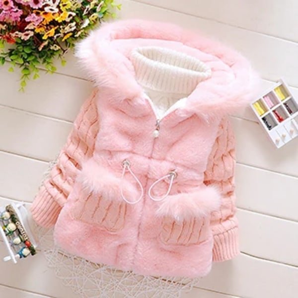 Vinter Baby Tyk Varmt Fleece Frakke Med Hætte Baby Dreng Pige Yderbeklædning pink 4T(Size 12)