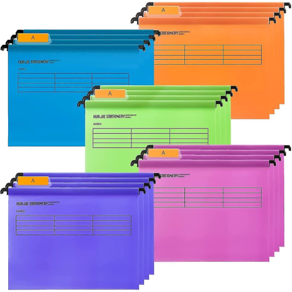Cisea 12 Pack A4 polypropylen hængemapper med faner og kortindsatser til kontor, hjemmeorganisation (blandede farver)