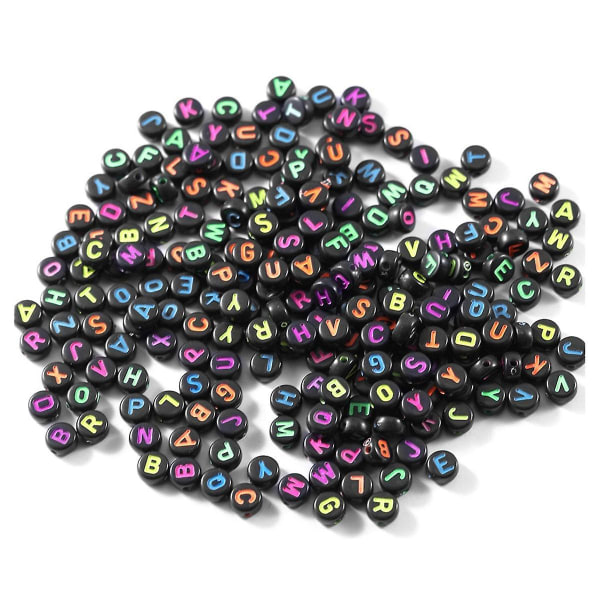 1000 kpl mustia sekoitettuja pyöreitä akryyliaakkoshelmiä 4x7 mm värikkäitä kirjehelmiä korujen tekoon black  multicolor