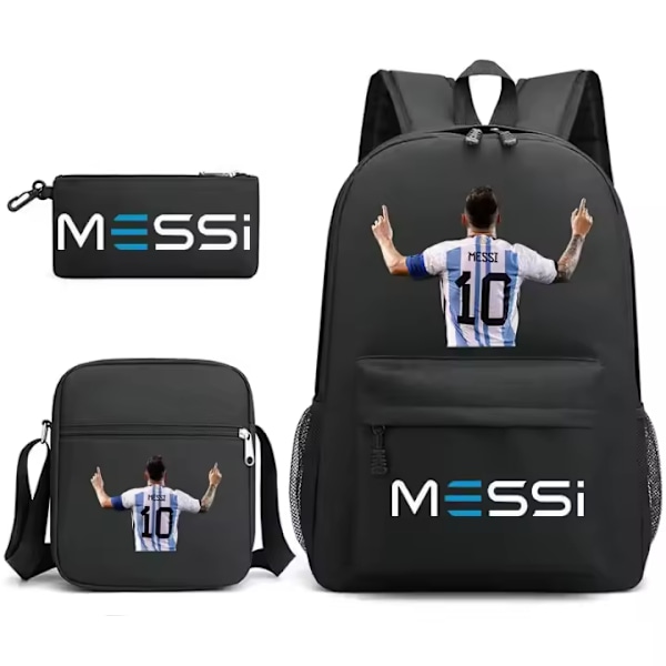 Fodboldstjerne Messi print rygsæk, enkel let rygsæk til gymnasieelever, 3 dele