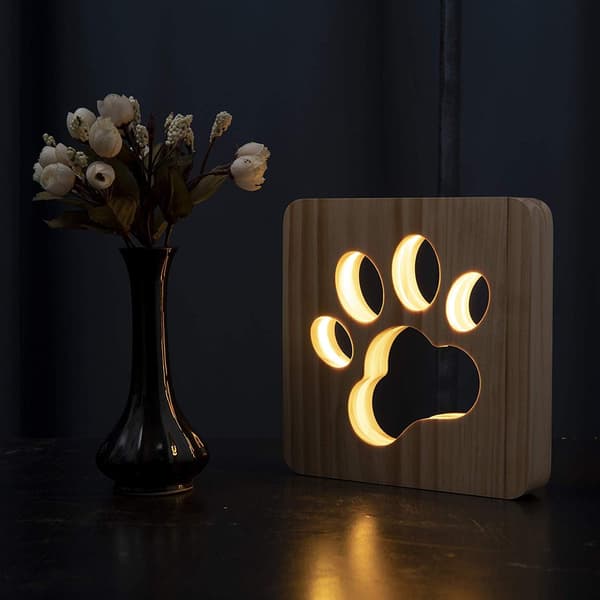LED Night Light Dog Paw Wood Table Lamp 3D Creative Desk Lamp