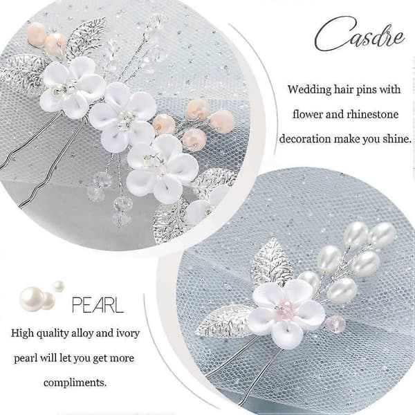 Blomma Brud Hårnålar Pärla Brud Bröllop Håraccessoarer Rhinestone Hårstycke för Kvinnor och Flickor (3-pack) (A Silver) A Silver