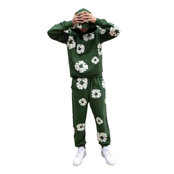 Trendikäs 2024 Vaahtoprintti Löysä Hupullinen Y2K Hip Hop Streetwear Miesten ja Naisten Hupullinen Rentoutunut Yläosa VIHREÄ GREEN XL