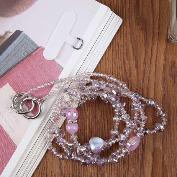 Parfymeflaske Hjerteperlet Telefonpynt Crossbody Telefonstropp med Festeplate Pink Purple