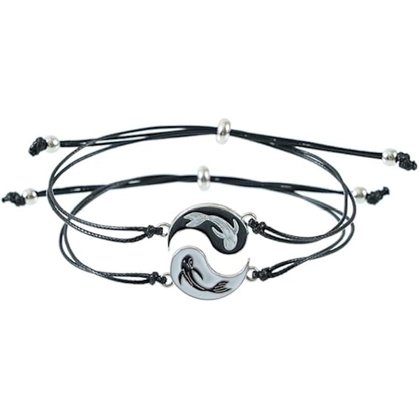 2 stk. Yin Yang Armbånd Legering Yin Yang Taichi BFF Par Fiskehængende Armbånd Matchende Puslespil Bedste Ven Armbånd Partner - Sølv og Sort