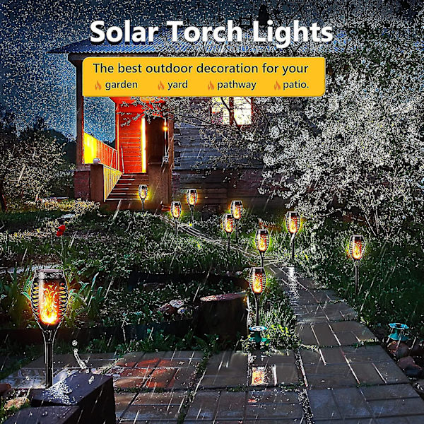 Udendørs Solar Flame Lights - 6 Pack Vandtæt Solar Torch Light, Solar Flimrende Flamme Lys Til Indretning, Have, Patio, Stier, Plæne Udendørs Solar Fla