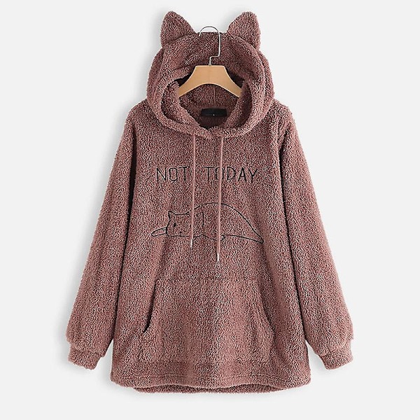 Oversized Fleecegenser med Katteører for Kvinner - Høst og Vinter - Dobbeltsidig Plysj - Broderi - Grå Gray 5XL