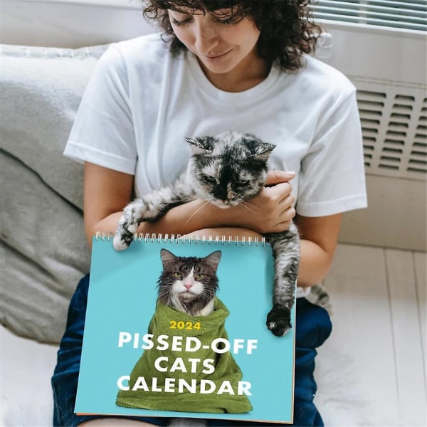 2024 Pissed-off Cats Kalender, vægkalender, 12 måneders kalenderplanlægger Daglig arrangør, sjov gave til katteelskere