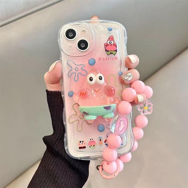 Compatible Cute Case for iPhone, Kawaii with Stand and Pendant Phone Cover, Cartoon Clear Soft TPU Phone Protector Patrick Star Patrick Star iPhone 14