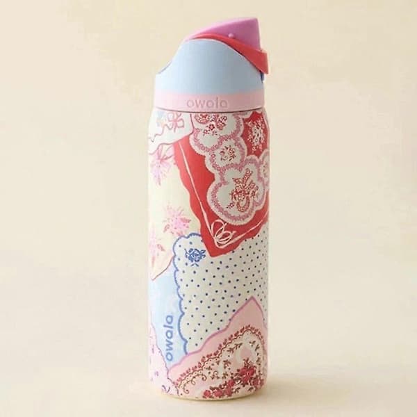 Owala \"Hankie\" 24/32oz FreeSip-pullo ystävänpäivän erikoispainos vaaleanpunainen tilkkutäkki