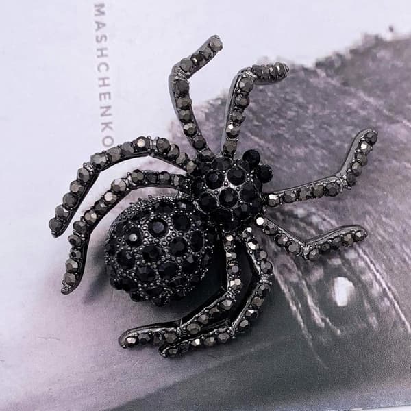 Black Spider Crystal Rhinestone Gothic Brooch Pin
