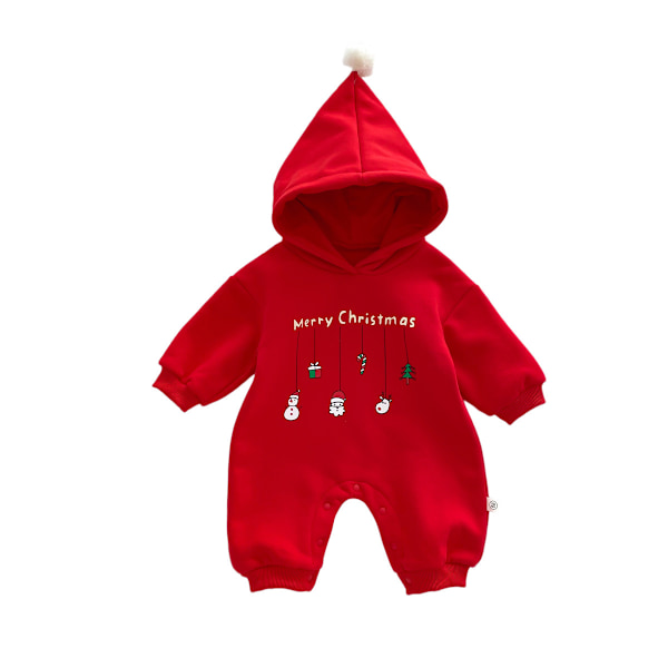 Babyjul-huvad Romper med Söt Tryck Tjock En-delad Jumpsuit Vinter Spädbarnskläder red 6-12months 73